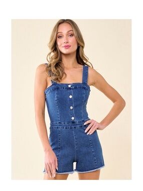 NWT Wisteria Lane Los Angeles Denim Button Down Denim Romper